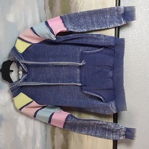 Hippie Rose Extra Small Hoodie | Blue, With Sleeve Color Block Detail